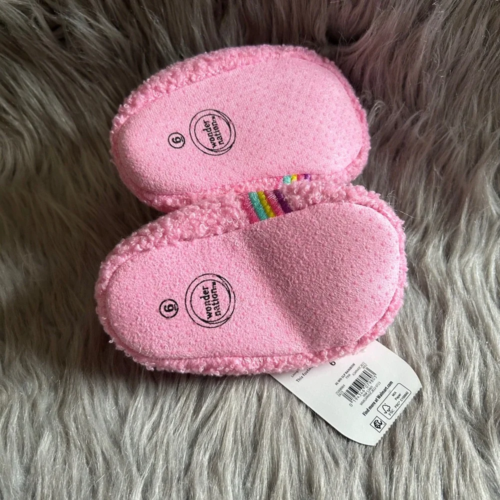 Wonder Nation Slippers Baby Girl Size 6 Pink Fuzzy Rainbow Shoes 18 Months